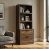 Park Bookcase with 3 Open Shelves | 2 Drawers | 61"  Dark Pine Brown