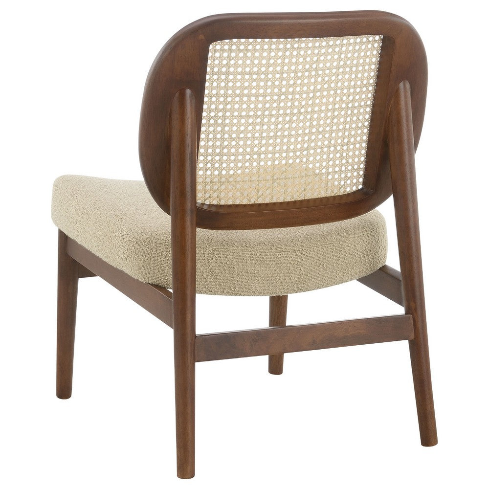 Necy Accent Chair | Rattan Cane Woven Back | Camel Brown Upholstered Seat