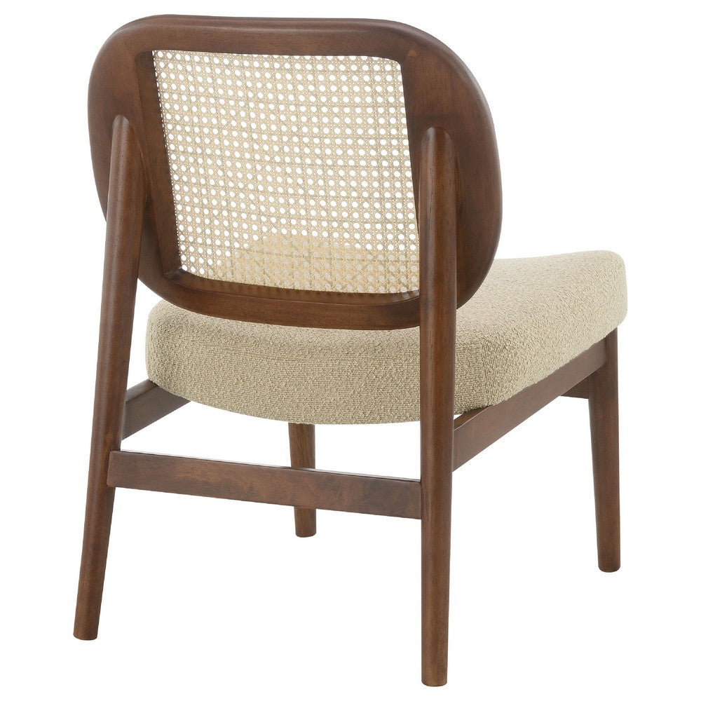 Necy Accent Chair | Rattan Cane Woven Back | Camel Brown Upholstered Seat