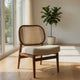 Necy Accent Chair | Rattan Cane Woven Back | Camel Brown Upholstered Seat