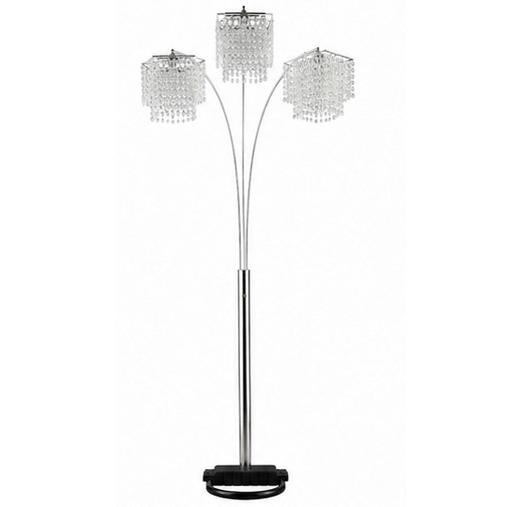 Nira Floor Lamp | 3 Hanging Crystal Shades | 90" Silver Arc Frame