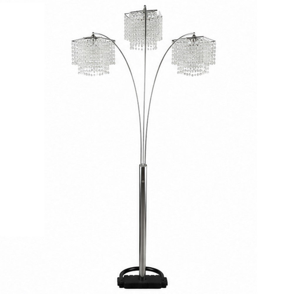 Nira Floor Lamp | 3 Hanging Crystal Shades | 90" Silver Arc Frame
