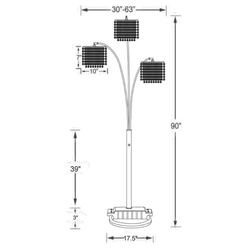Nira Floor Lamp | 3 Hanging Crystal Shades | 90" Silver Arc Frame