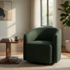 Lira Swivel Accent Chair | Green Upholstered Barrel Back | Sloped Arms