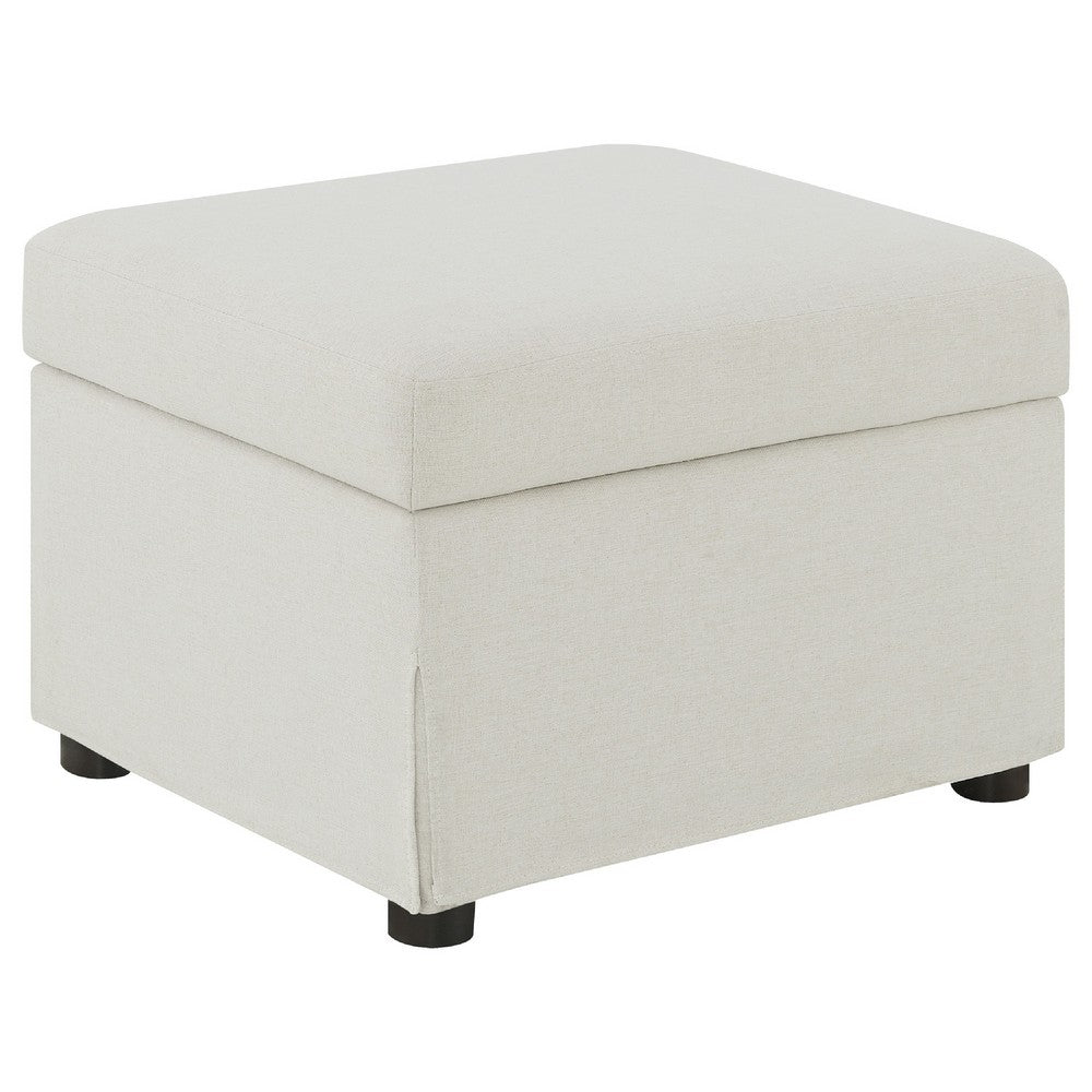 Jira Modern Storage Ottoman | Black Feet | Beige Upholstery | 24"
