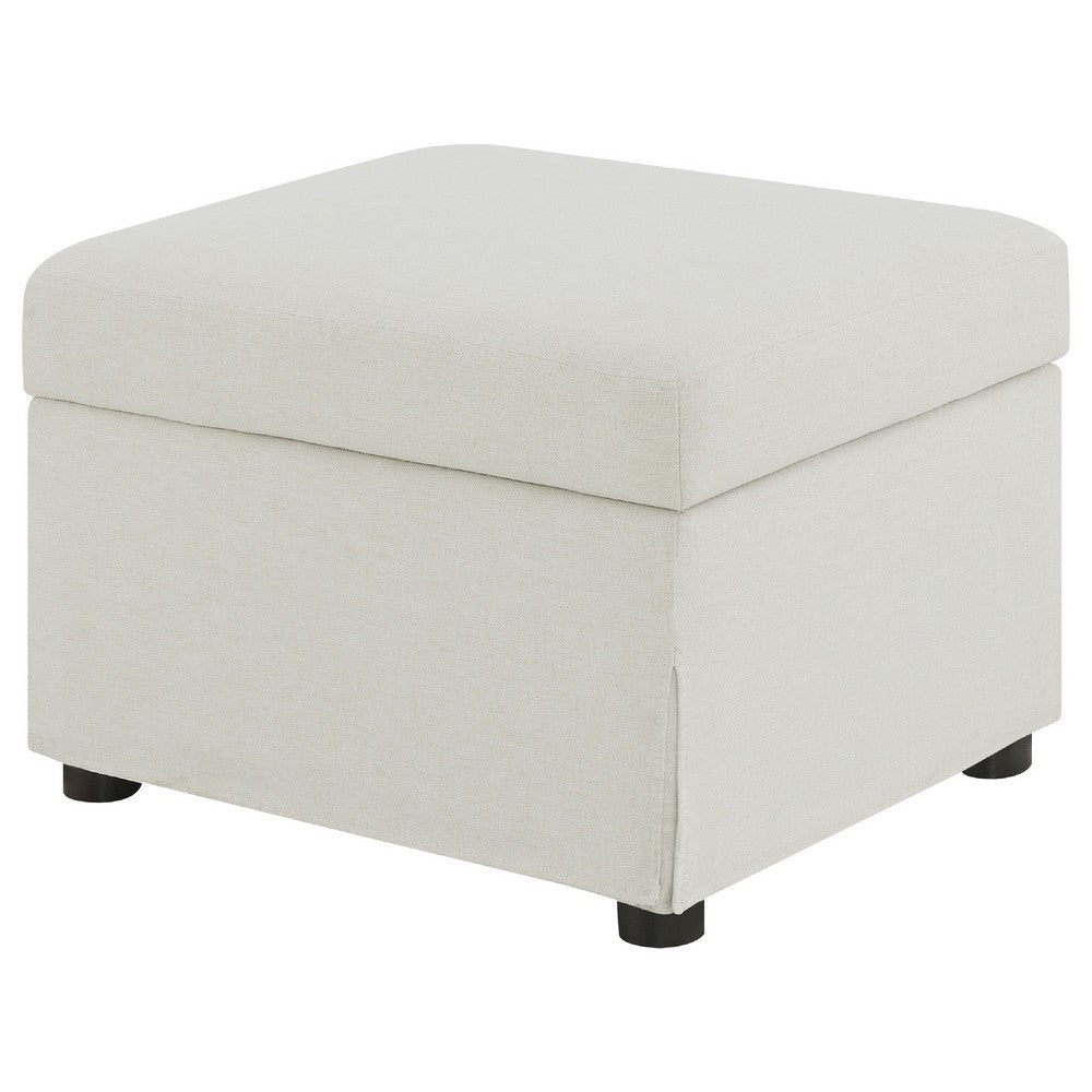 Jira Modern Storage Ottoman | Black Feet | Beige Upholstery | 24"