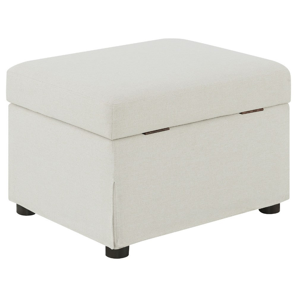 Jira Modern Storage Ottoman | Black Feet | Beige Upholstery | 24"
