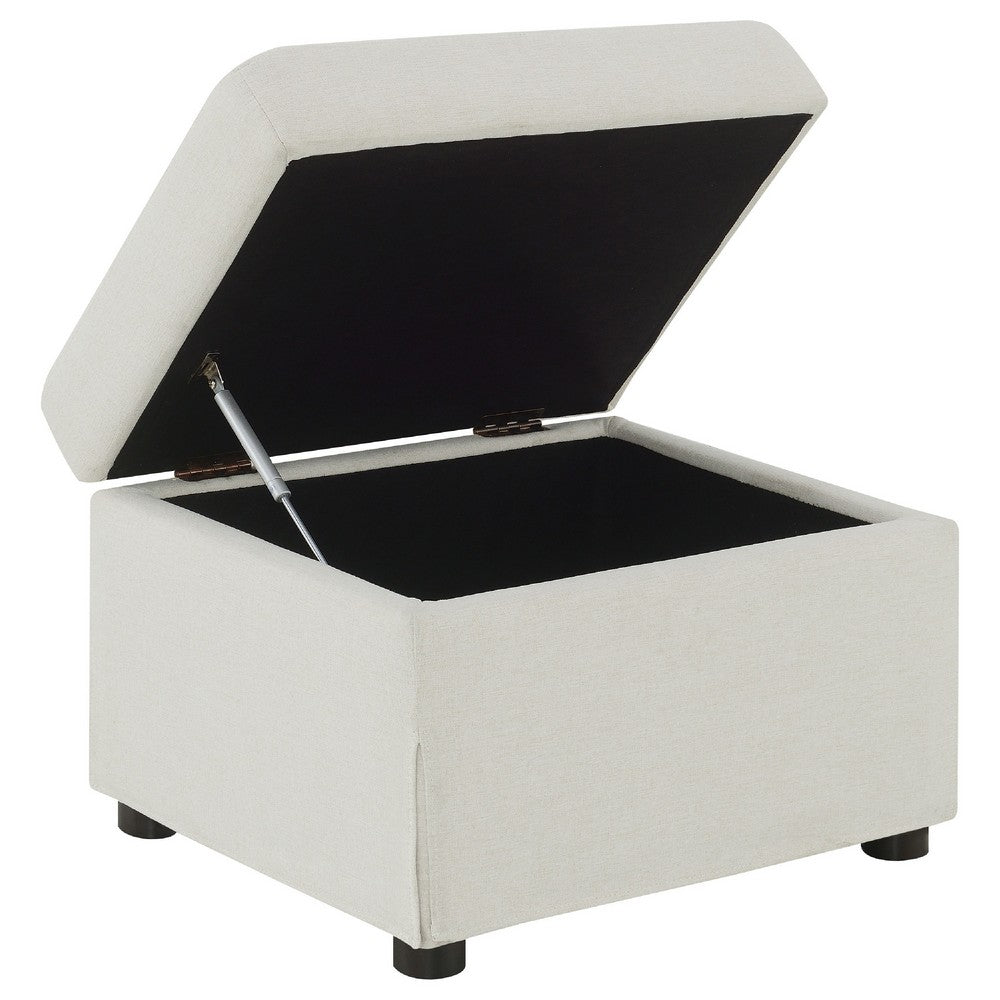 Jira Modern Storage Ottoman | Black Feet | Beige Upholstery | 24"