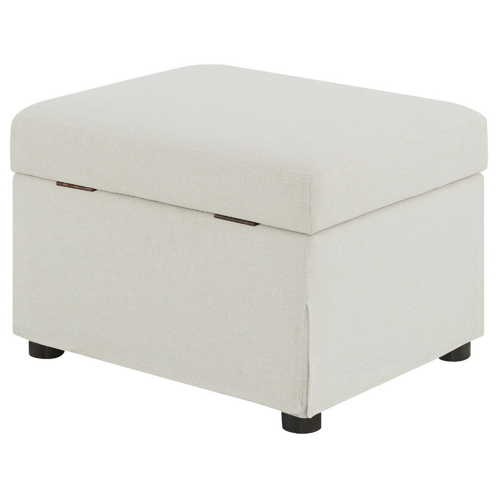 Jira Modern Storage Ottoman | Black Feet | Beige Upholstery | 24"