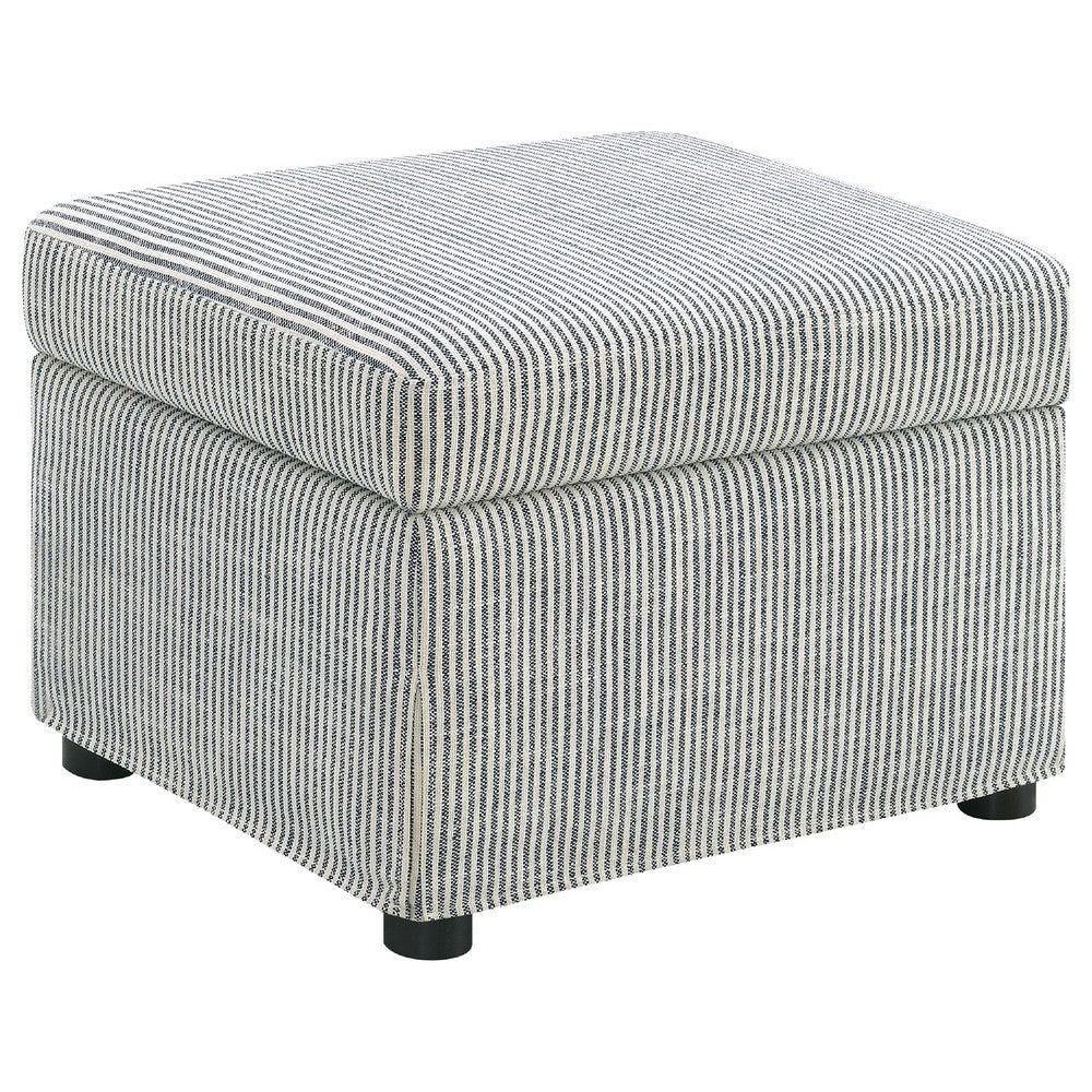Jira Modern Ottoman w Storage| Gray Striped Upholstery | Black Base | 24"