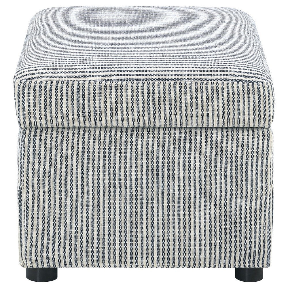 Jira Modern Ottoman w Storage| Gray Striped Upholstery | Black Base | 24"