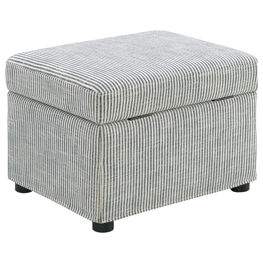 Jira Modern Ottoman w Storage| Gray Striped Upholstery | Black Base | 24"