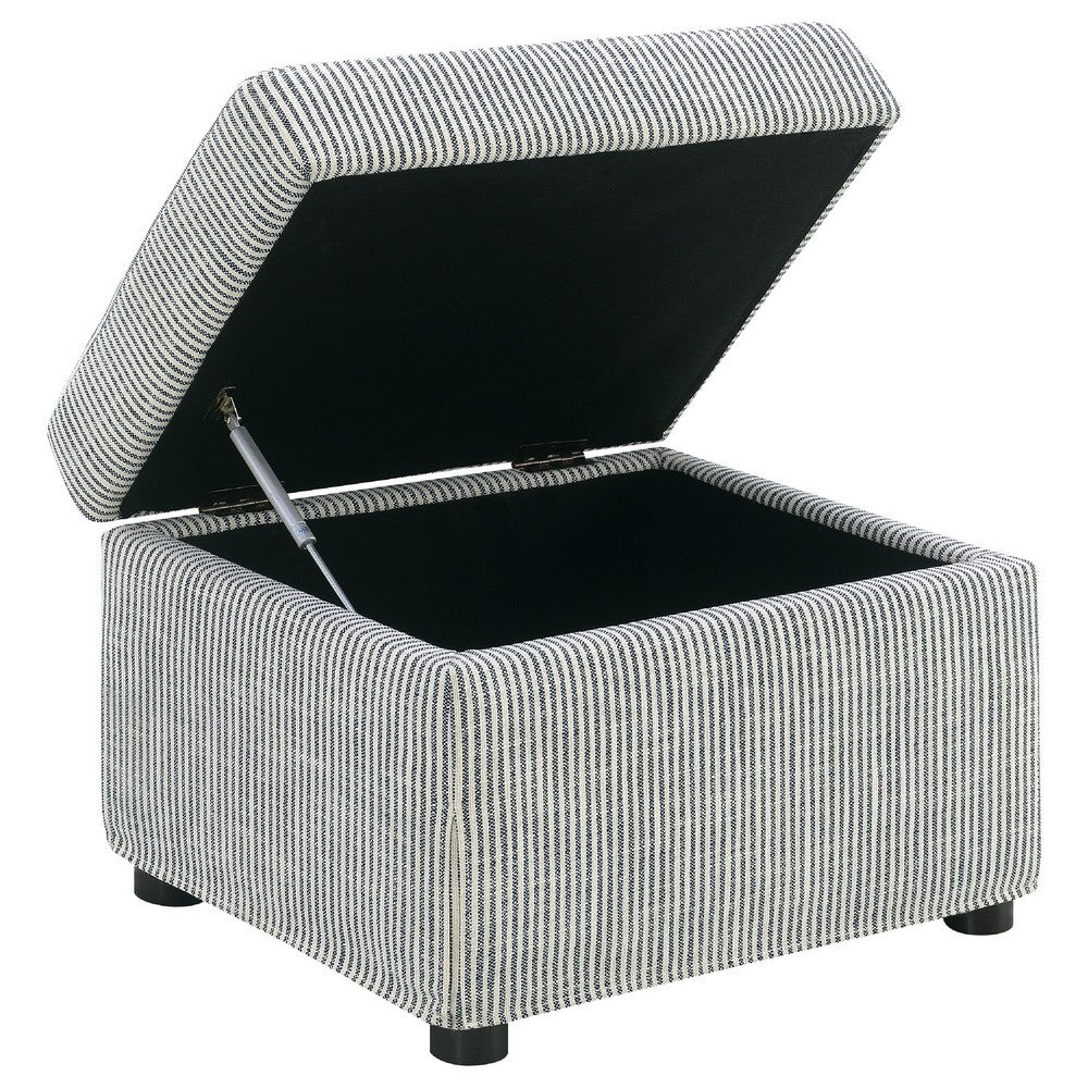 Jira Modern Ottoman w Storage| Gray Striped Upholstery | Black Base | 24"