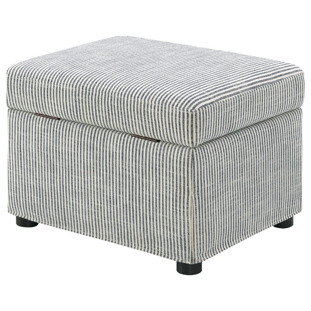 Jira Modern Ottoman w Storage| Gray Striped Upholstery | Black Base | 24"