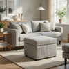 Jira Modern Ottoman w Storage| Gray Striped Upholstery | Black Base | 24"