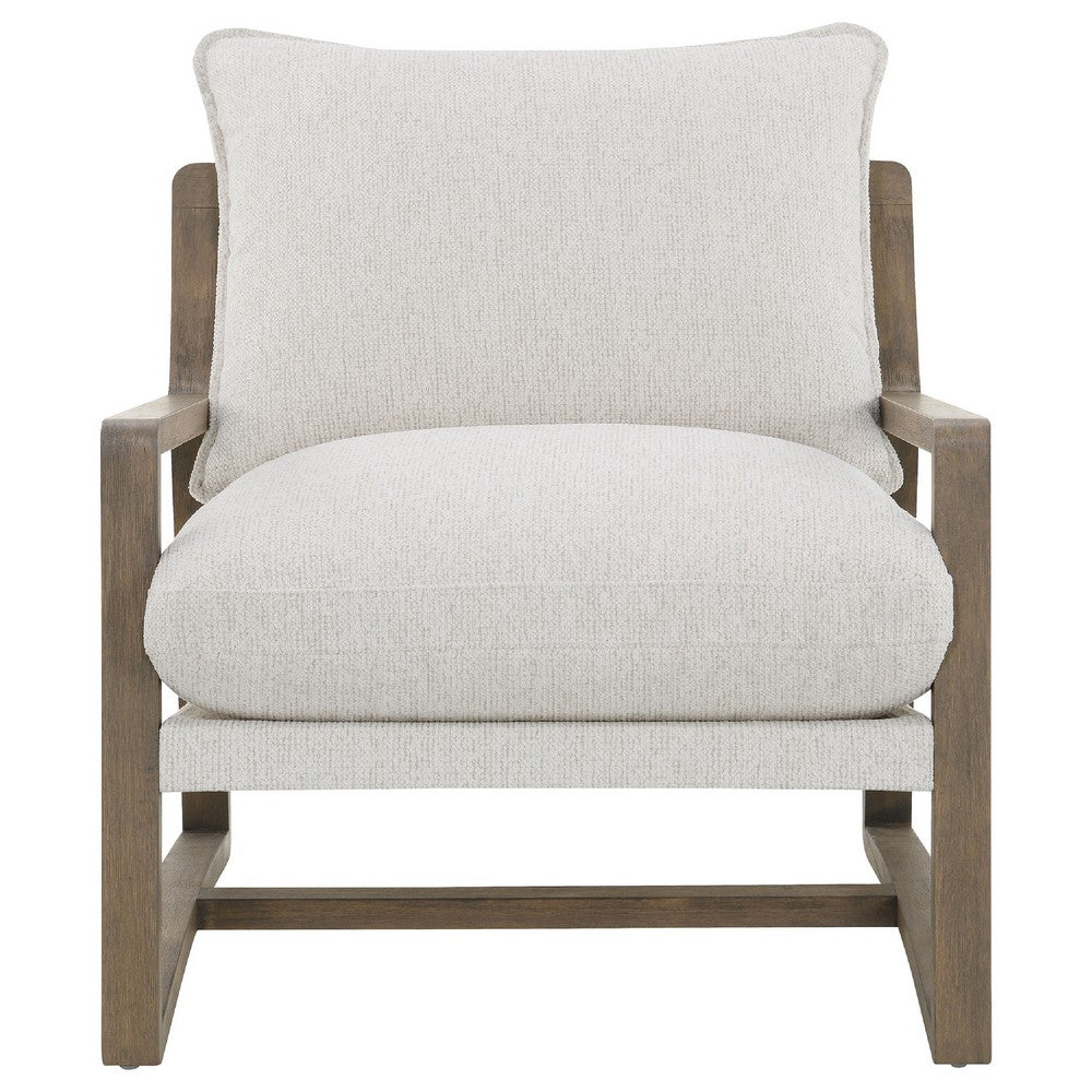 Gina Accent Chair | Beige Boucle Upholstered Cushion | Ash Brown Wood