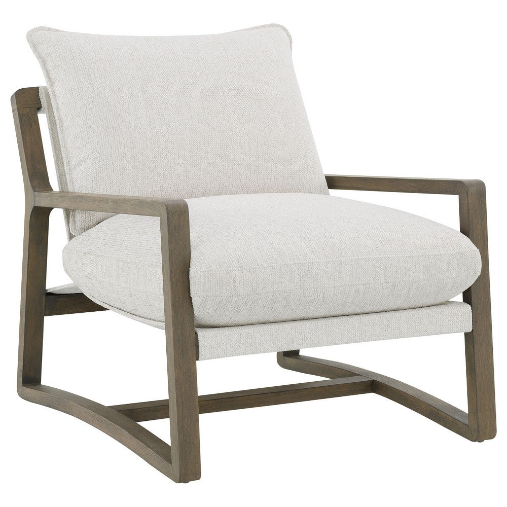 Gina Accent Chair | Beige Boucle Upholstered Cushion | Ash Brown Wood