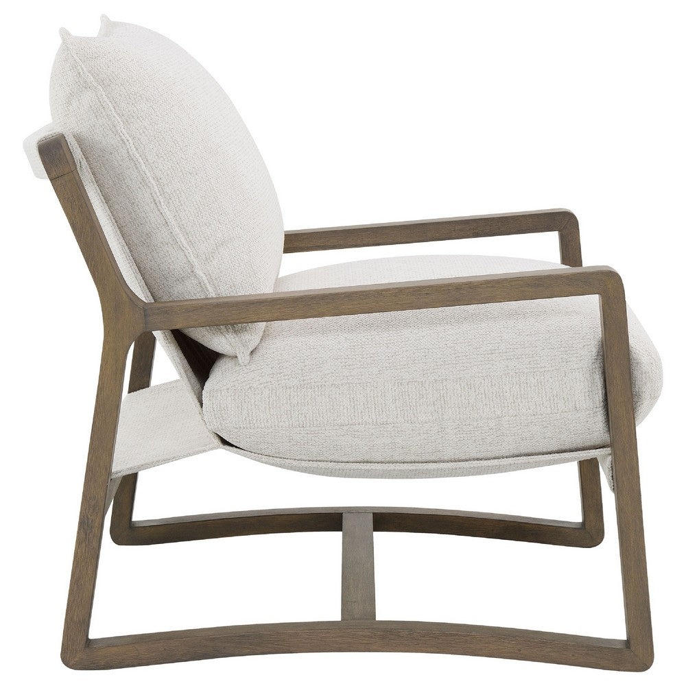 Gina Accent Chair | Beige Boucle Upholstered Cushion | Ash Brown Wood