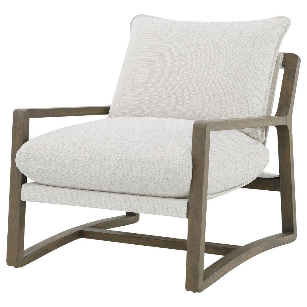 Gina Accent Chair | Beige Boucle Upholstered Cushion | Ash Brown Wood