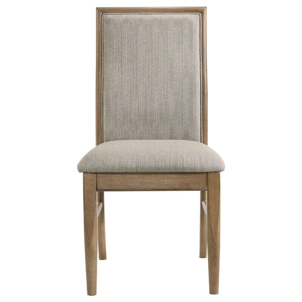 Amity Dining Chair Set of 2 | Beige Textured Fabric | Natural Rubberwood