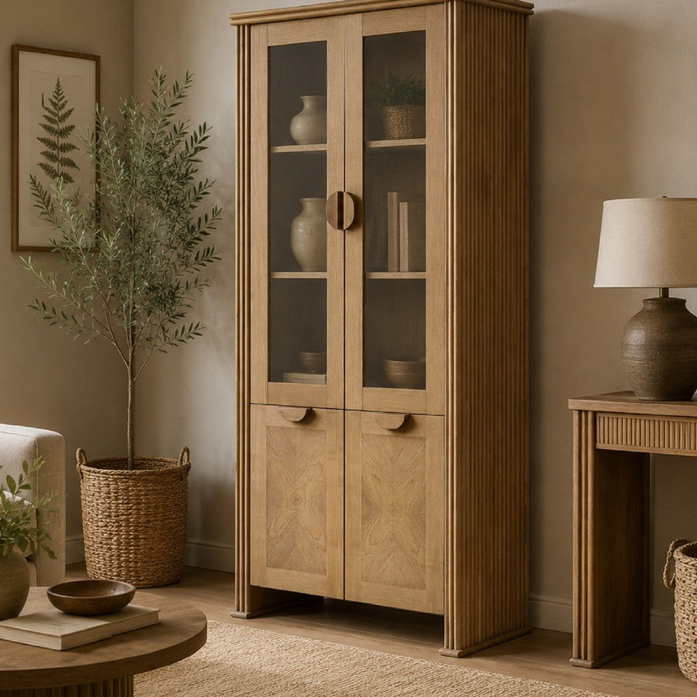 Amity Tall Display Cabinet | 2 Glass Door | Closed Cabinet | Brown 77"
