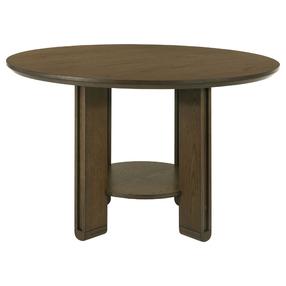 Clera Round Dining Table | Open Shelf Base | Brown Rubberwood 47"