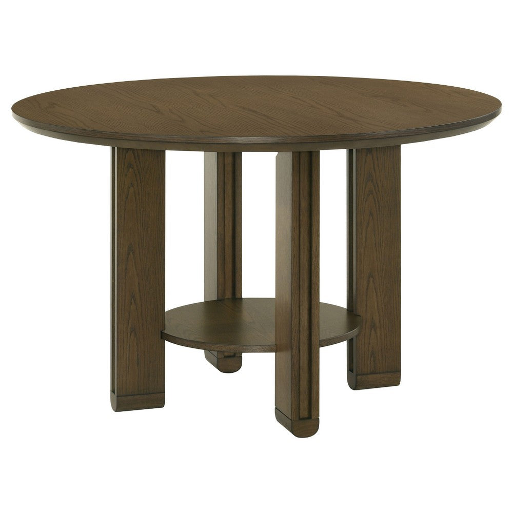 Clera Round Dining Table | Open Shelf Base | Brown Rubberwood 47"