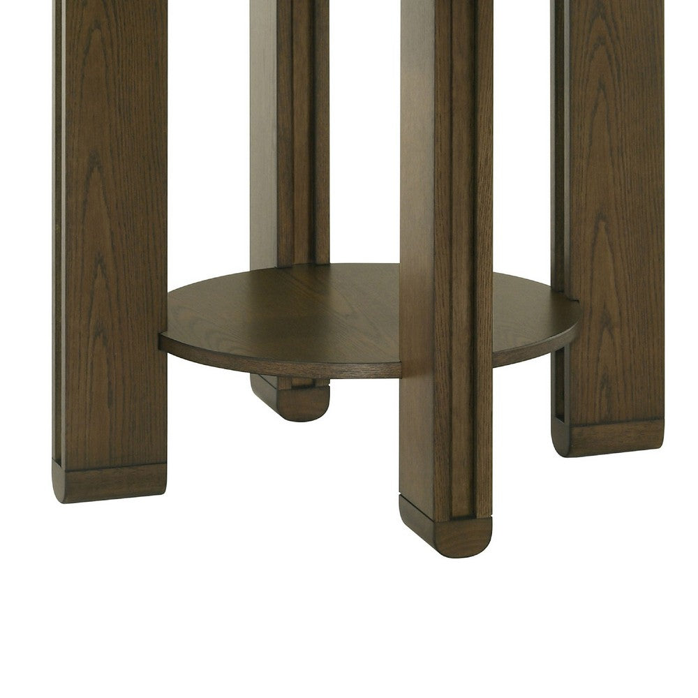 Clera Round Dining Table | Open Shelf Base | Brown Rubberwood 47"