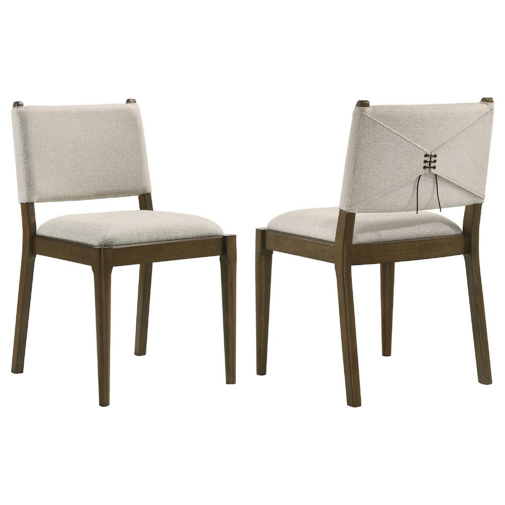 Clera Upholstered Dining Side Chair | Tie Details | Set of 2 | Brown Wood