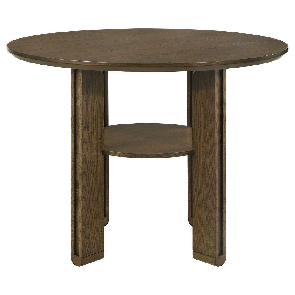 Clera Round Counter-Height Table | Open Shelf | Brown Rubberwood 47"