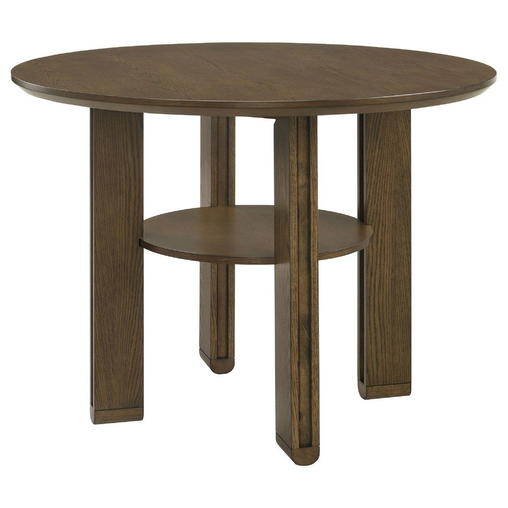 Clera Round Counter-Height Table | Open Shelf | Brown Rubberwood 47"