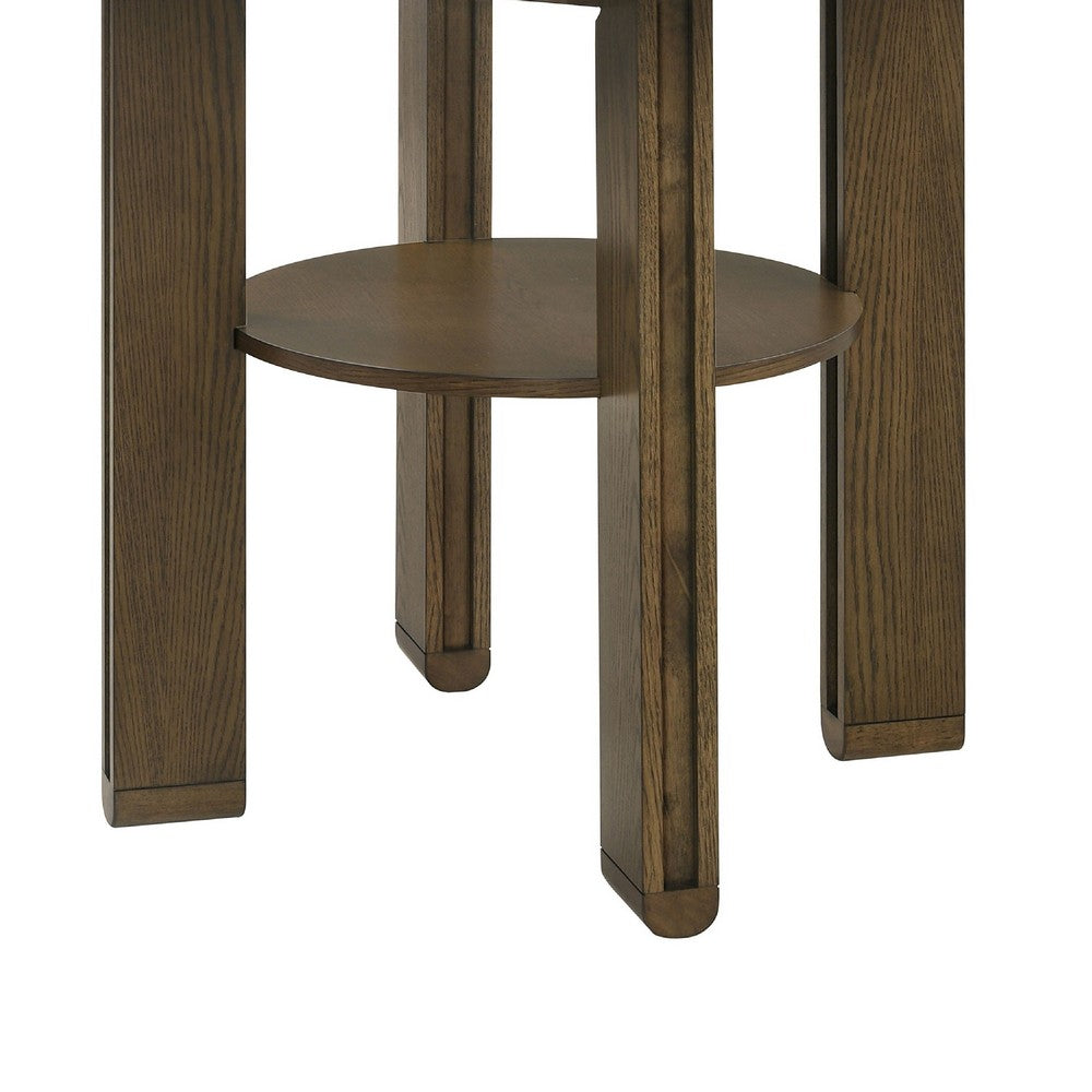 Clera Round Counter-Height Table | Open Shelf | Brown Rubberwood 47"