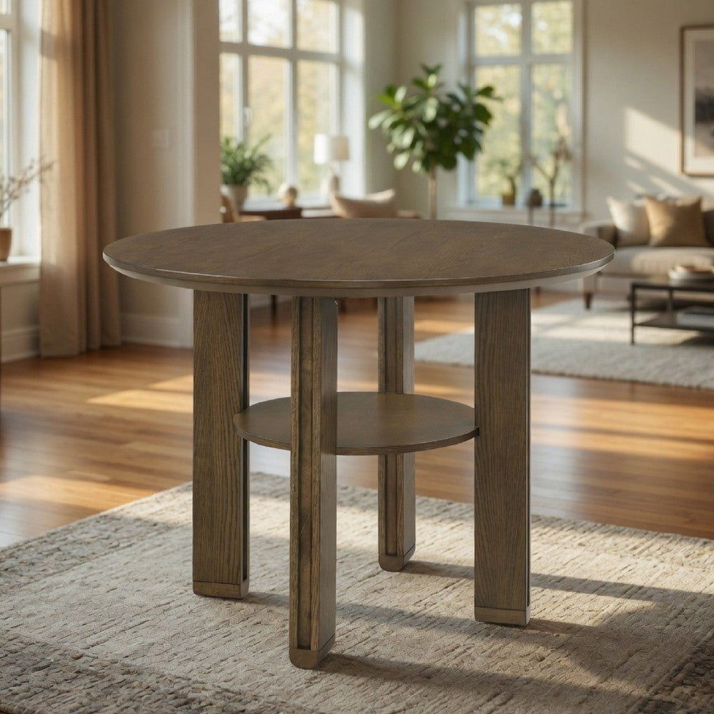 Clera Round Counter-Height Table | Open Shelf | Brown Rubberwood 47"