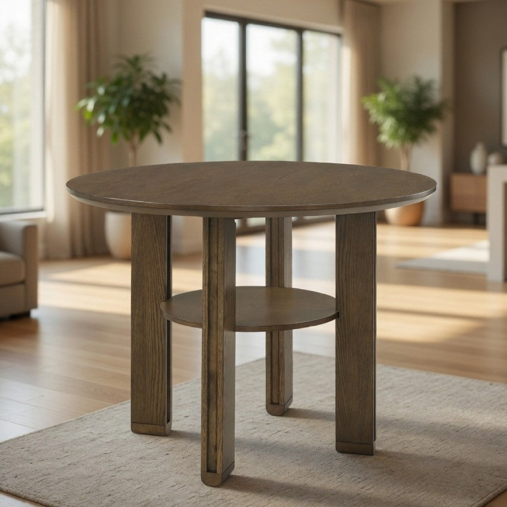 Clera Round Counter-Height Table | Open Shelf | Brown Rubberwood 47"