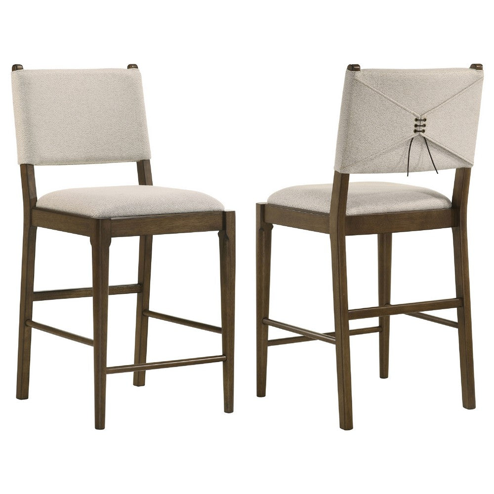 Clera Upholstered Counter Side Chair | Tie Accent | Set of 2 | Brown Wood