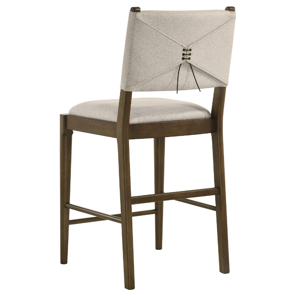 Clera Upholstered Counter Side Chair | Tie Accent | Set of 2 | Brown Wood