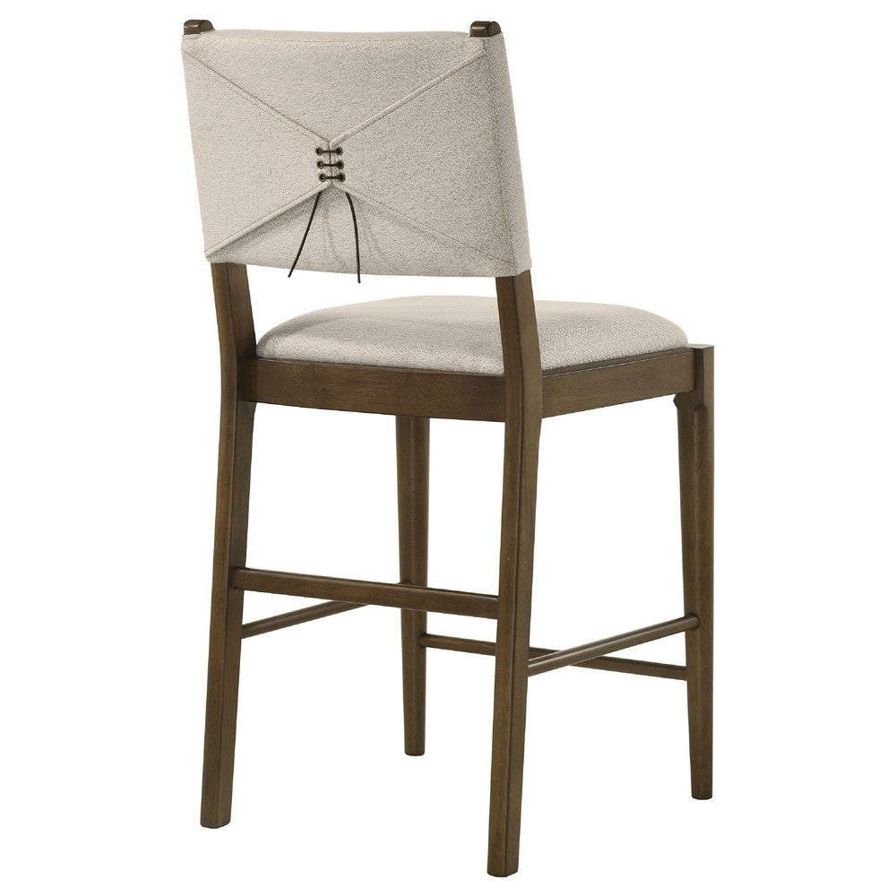 Clera Upholstered Counter Side Chair | Tie Accent | Set of 2 | Brown Wood