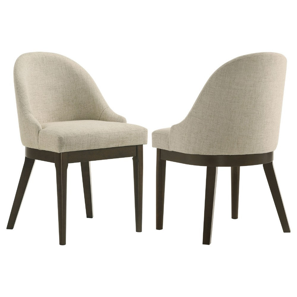 Dyna Curved Dining Side Chair Set of  2 | Beige Fabric | Walnut Brown Wood