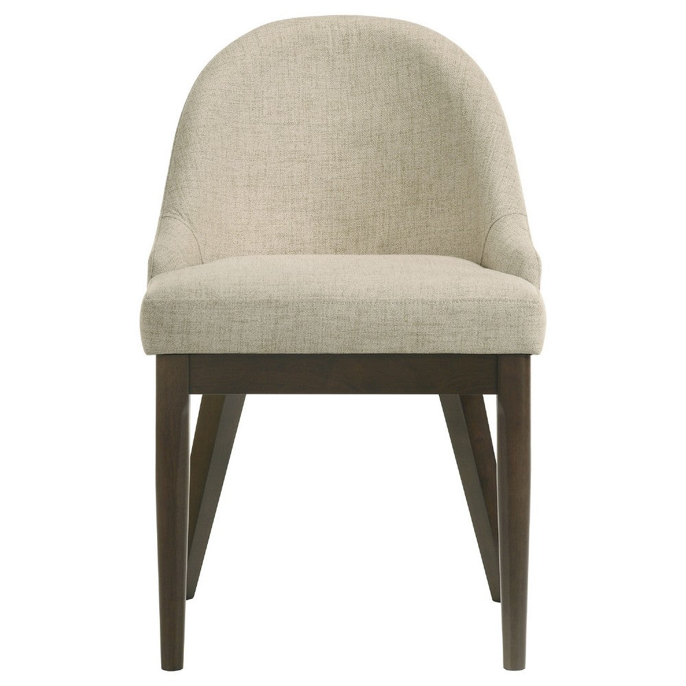Dyna Curved Dining Side Chair Set of  2 | Beige Fabric | Walnut Brown Wood