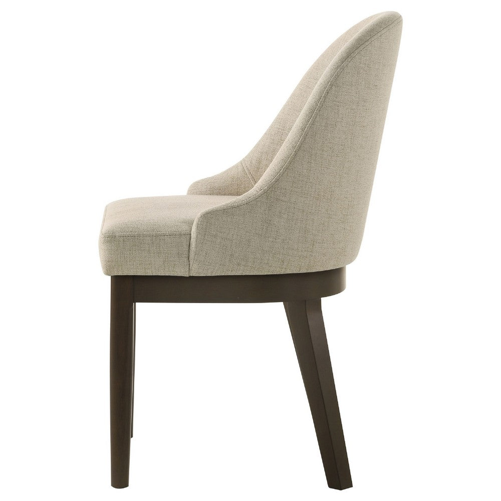 Dyna Curved Dining Side Chair Set of  2 | Beige Fabric | Walnut Brown Wood