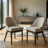 Dyna Curved Dining Side Chair Set of  2 | Beige Fabric | Walnut Brown Wood