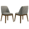 Freda Dining Chair | Set of 2 | Gray Diamond Quilted Fabric | Brown Wood