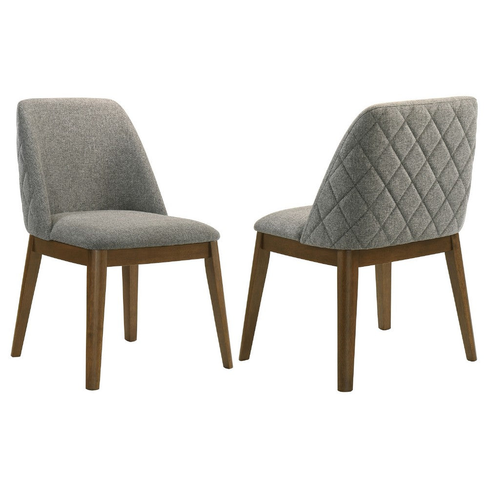 Freda Dining Chair | Set of 2 | Gray Diamond Quilted Fabric | Brown Wood