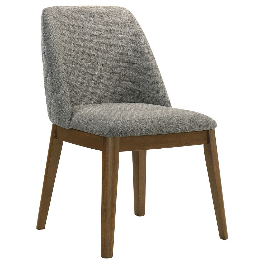 Freda Dining Chair | Set of 2 | Gray Diamond Quilted Fabric | Brown Wood