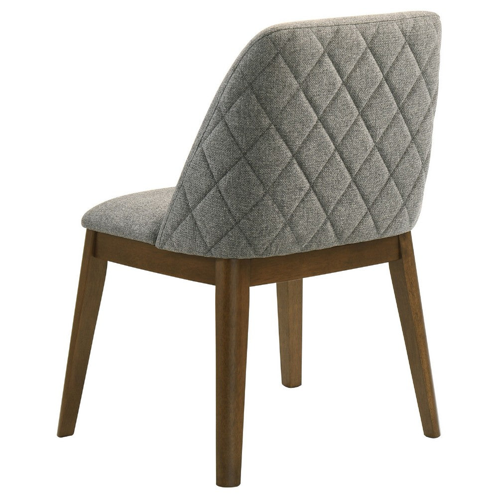Freda Dining Chair | Set of 2 | Gray Diamond Quilted Fabric | Brown Wood