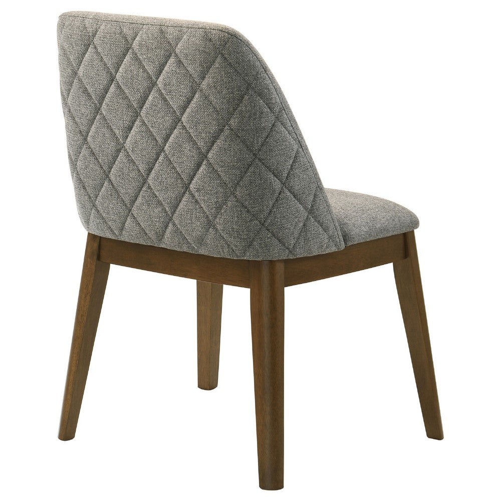 Freda Dining Chair | Set of 2 | Gray Diamond Quilted Fabric | Brown Wood