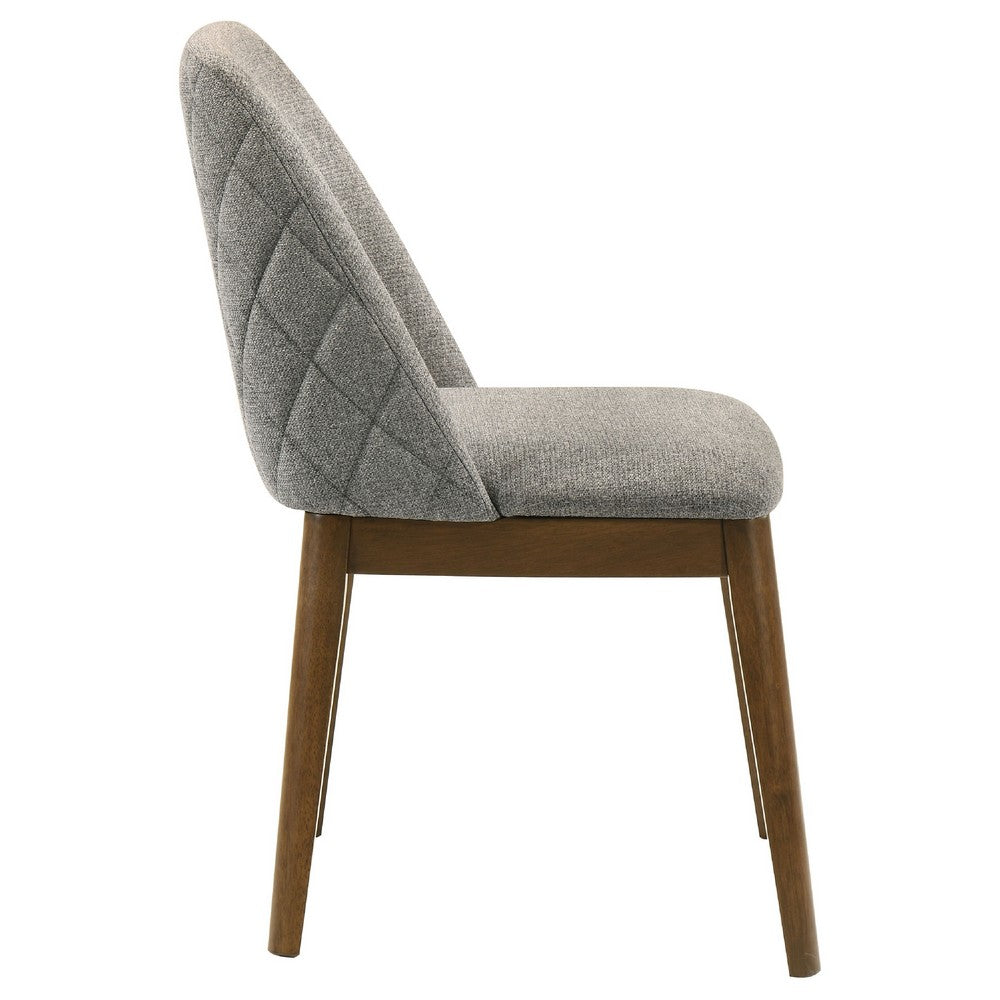 Freda Dining Chair | Set of 2 | Gray Diamond Quilted Fabric | Brown Wood