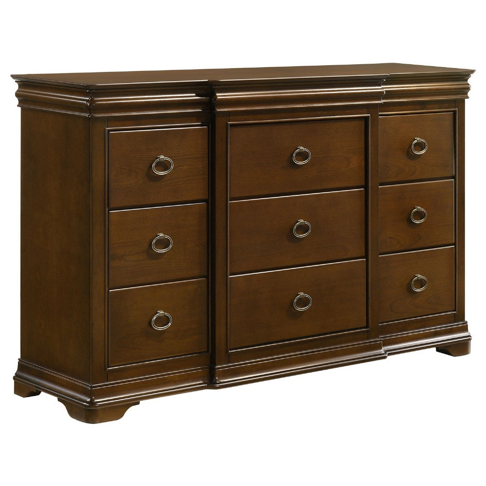 Gravis Wide Dresser Chest | 9 Drawers & 2 Hidden Drawers | Cherry Brown