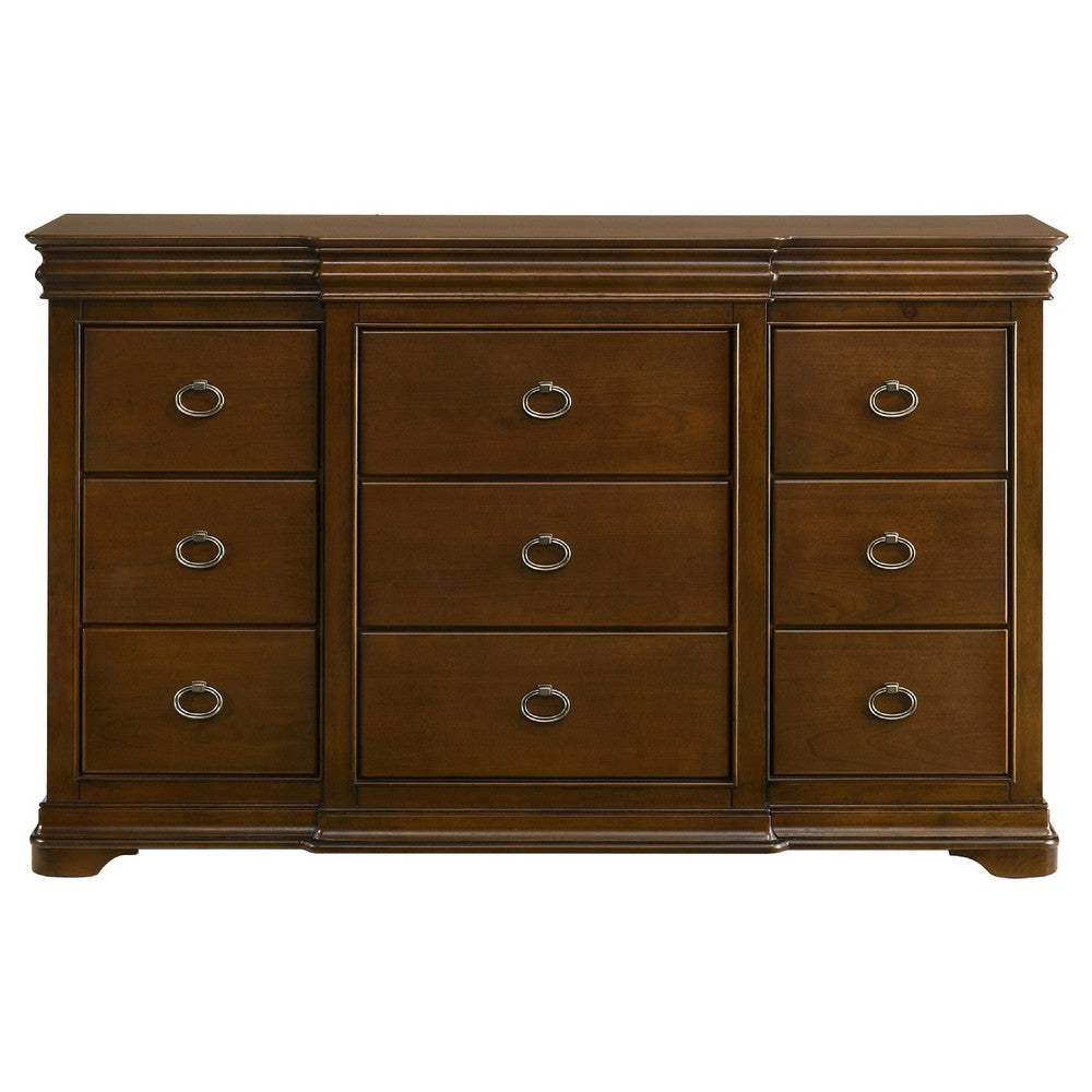 Gravis Wide Dresser Chest | 9 Drawers & 2 Hidden Drawers | Cherry Brown