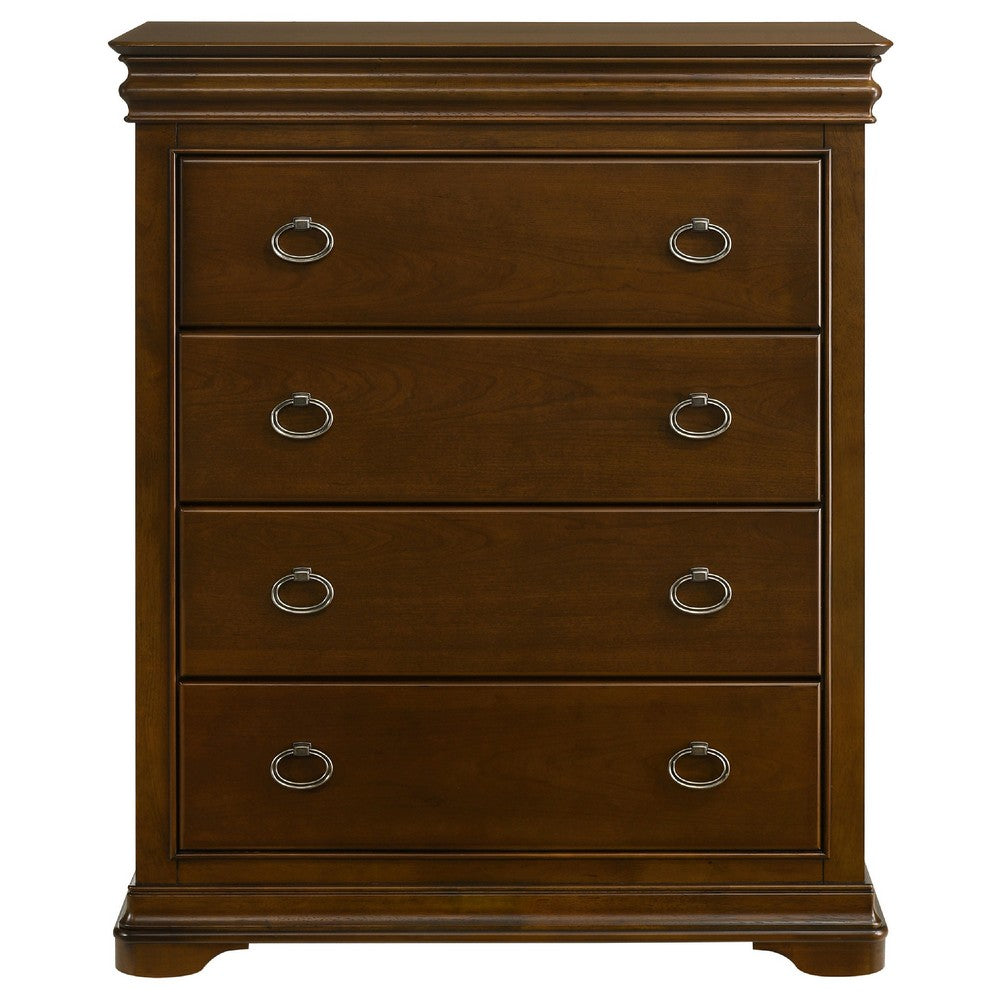 Gravis Tall Dresser Chest with 4 Drawers | Crown Moldings | Cherry Brown